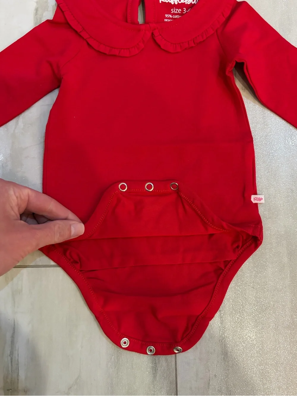 NWT RuffleButts Vibrant Red Long Sleeve Ruffled Peter Pan Collar Bodysuit 3-6M